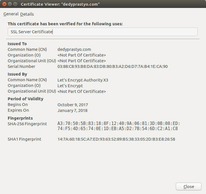 SSL Certificate for www.dedyprastyo.com