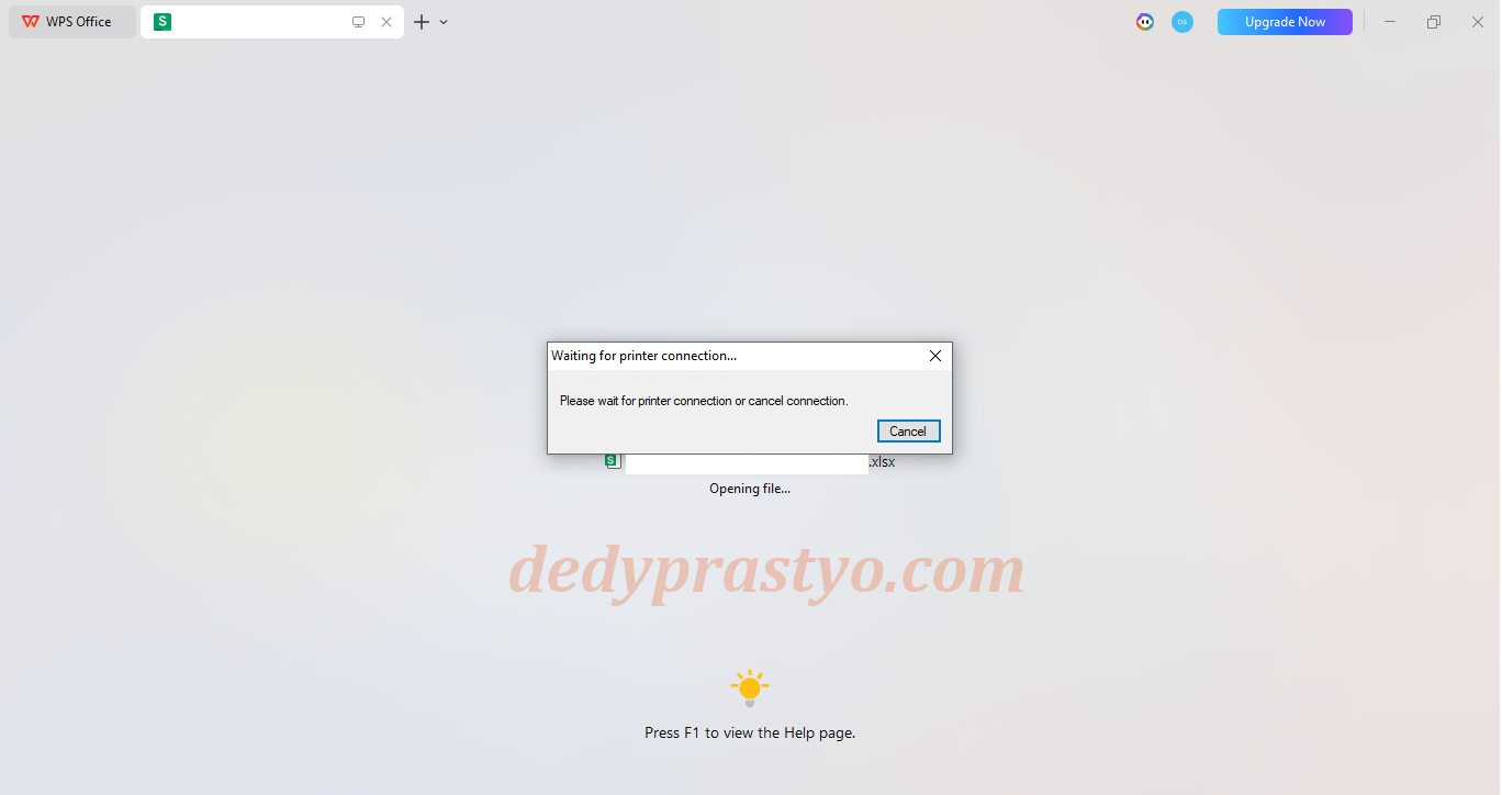 WPS Office Error Waiting for Printer Connection When Open File